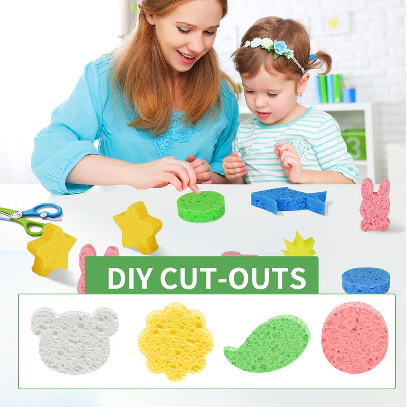 biguphate Kitchen Sponges 24 PCS- Compressed Cellulose Sponges Non-Scratch Natural Dish Sponge for Kitchen Bathroom Cars, Funny Cut-Outs DIY for Kids - Image 4